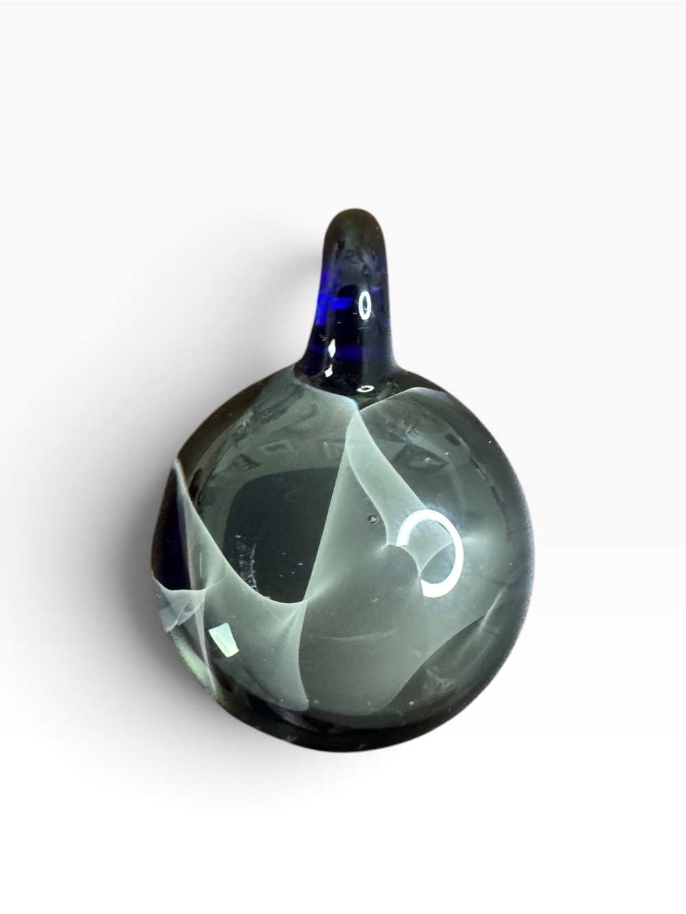 Handmade Black Glass Pendant with White Swirl
